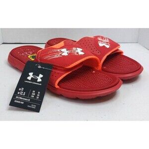 NWT Under Armour Red Mercenary Slides, Water Friendly Unisex Sandals M11/W12.5